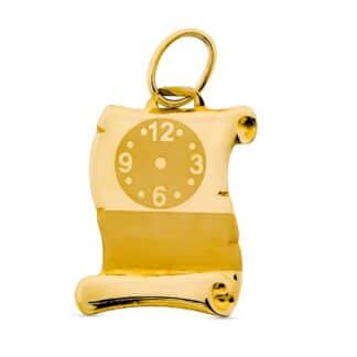 Colgante Colgante Pergamino Oro Amarillo Reloj Grabado. 15X11 Mm