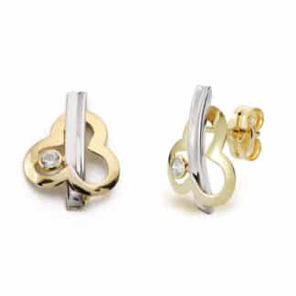 Pendientes Bicolor Circonita 12X9 Mm Cierre Presion