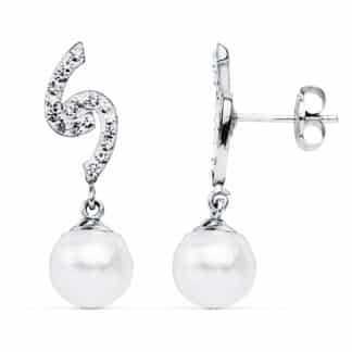 Pendientes Oro Blanco Perla 8 Mm 24X6 Mm Cierre Presion