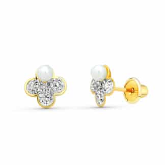 Pendientes Oro Amarillo Trebol. 7X7 Mm Cierre Tuerca
