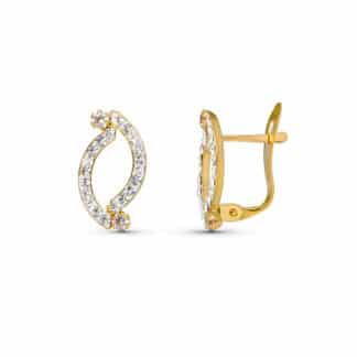 Pendientes Oro Amarillo Bandas Con Circonita 13X7 Mm Cierre Catalan
