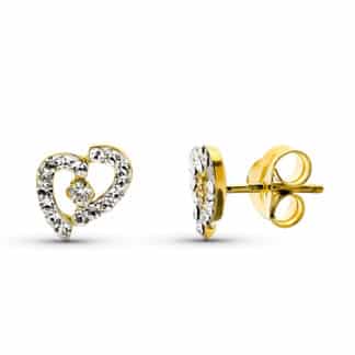 Pendientes Oro Bicolor Circonita 9X6 Mm Cierre Presion