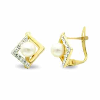 Pendientes Oro Bicolor Circonita 11X10 Mm Cierre Catalan