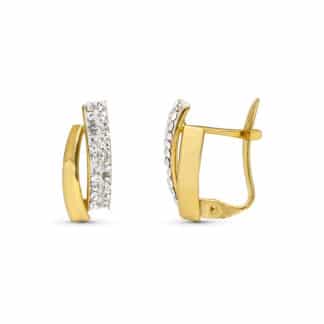 Pendientes Oro Bicolor Bandas Piedra 13X6 Mm Cierre Catalan