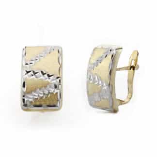 Pendientes Oro Bicolor Rectangular Tallados. Medida: 15X9 Mm Cierre Catalan