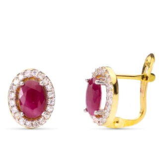 Pendientes Oro Bicolor Rubi Con Circontias Blancas 6X4 Mm. Cierre Catalan