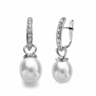 Pendientes Oro Blanco Perla 28X9 Mm Cierre Catalan