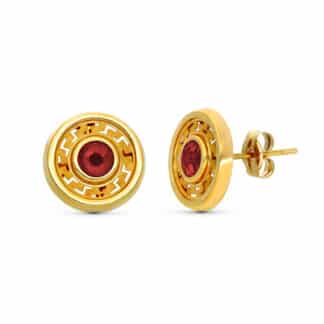 Pendientes Oro Amarillo 11Mm Piedra Roja Cierre Presion