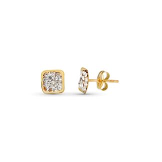 Pendientes Oro Amarillo Cuadrados Con Circonitas 6X6 Mm. Cierre Presion
