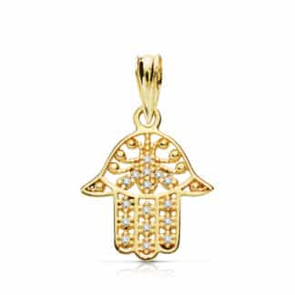 Colgante Mano Fatima Oro Amarillo Circonita 17X14 Mm
