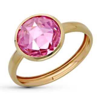 Sortija Oro Amarillo Con Circonita Rosa En Bocel. Ancho: 12 Mm
