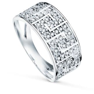 Sortija Oro Blanco Grecas Con Circonitas. Ancho: 9 Mm