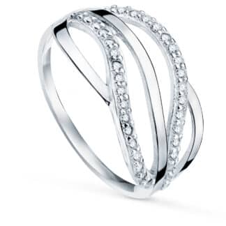 Sortija Oro Blanco Bandas Con Circonitas. Ancho: 10 Mm