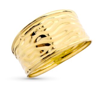 Sortija Oro Amarillo Detalles Relieve En Brillo. Ancho 11 Mm