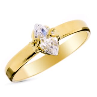 Sortija Solitario Se�Ora Oro Amarillo Con Circonita Marquise De 8X4 Mm