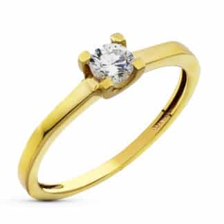 Solitario Oro Amarillo Con Circonita De 4 Mm En Garras Cuadradas.
