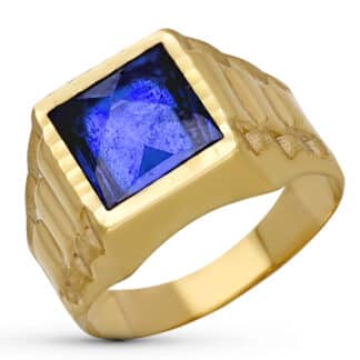 Sello Oro Amarillo Hueco Caballero Piedra Azul 9Mm