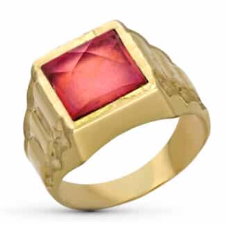 Sello Oro Amarillo Hueco Caballero Piedra Roja 9Mm