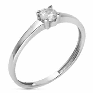 Solitario Oro Blanco Con Circonita De 4 Garras. Ancho: 4 Mm