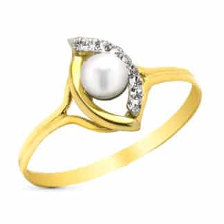Sortija Oro Amarillo Con Perla Y Circonitas. Ancho: 11 Mm