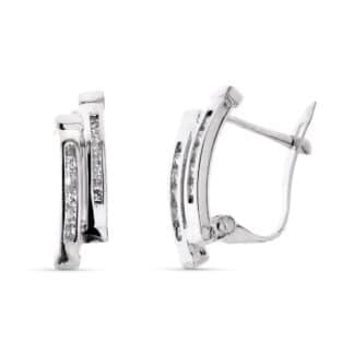 Pendientes Oro Blanco Bandas Con Circonita 15X5 Mm Cierre Catalan