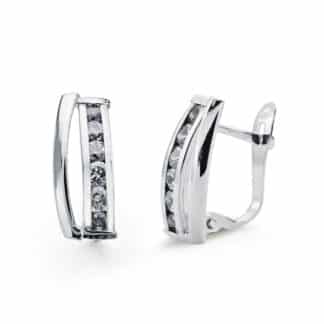 Pendientes Oro Blanco Circonita 15X5 Mm Cierre Catalan