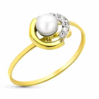 Sortija Oro Amarillo Circonitas Y Perla. Ancho: 8 Mm