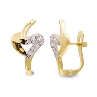 Pendientes Oro Bicolor Comunion Circonita 15X10mm. Cierre Catalan