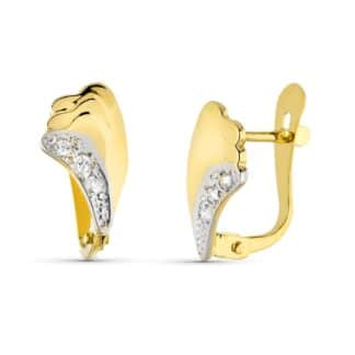 Pendientes Oro Bicolor Ondas Brillo Con Circonitas. Medida: 12X6 Mm Cierre Catalan