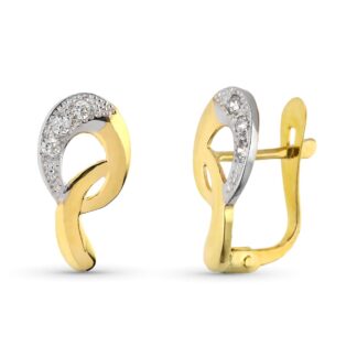 Pendientes Oro Bicolor Circonita 14X7 Mm Cierre Catalan