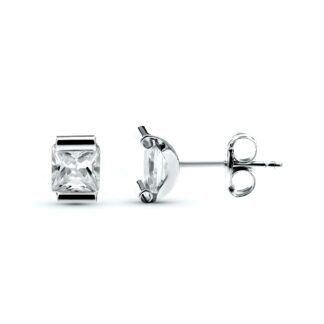 Pendientes Oro Blanco Garra Curva Con Circonitas. Medida: 4 X 4 Mm Cierre Presion