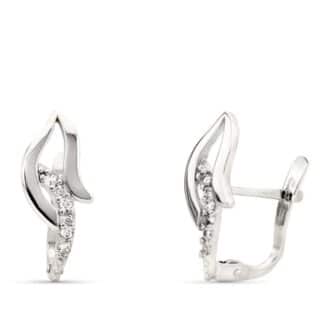 Pendientes Oro Blanco Bandas Con Circonita 15X7 Mm Cierre Catalan