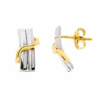 Pendientes Oro Bicolor Bandas 12X6 Mm Cierre Presion