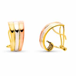 Pendientes Oro Tricolor Bandas Lisas 18X9 Mm Cierre Omega