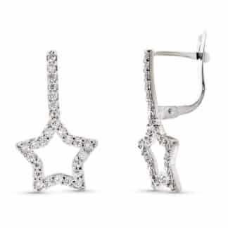 Pendientes Oro Blanco Doble Cuerpo Estrella 20X12 Mm Cierre Catalan
