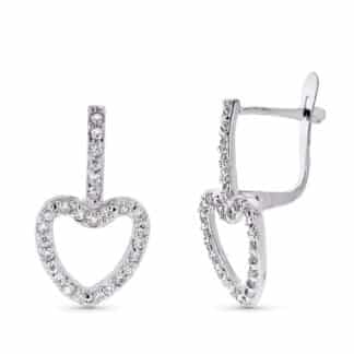 Pendientes Oro Blanco Dos Cuerpos Corazon Circonita 20X10 Mm Cierre Catalan