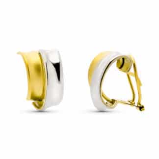 Pendientes Oro Bicolor Bandas 14X9 Mm Cierre Omega