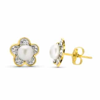 Pendientes Oro Amarillo Circonita Perla 4.50 Mm Total 9 Mm Presion