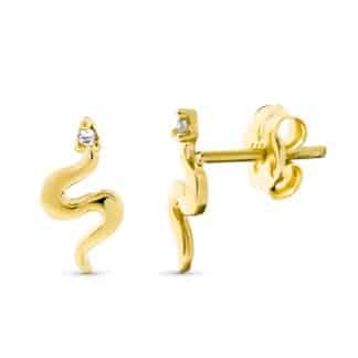 Pendientes Oro Amarillo Serpiente Con Circonita. Medida: 9 X 4,5Mm. Cierre Presion