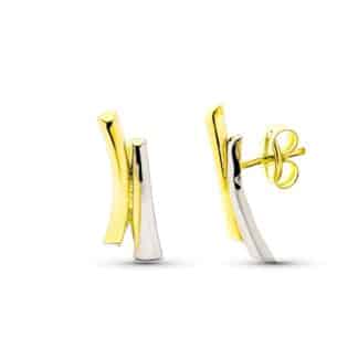 Pendientes Oro Bicolor Bandas 13X5 Mm Cierre Presion