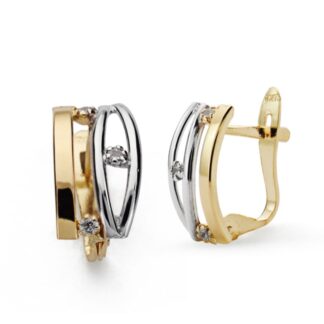 Pendientes Oro Bicolor Bandas Con Circonitas. Medida: 12 X 7 Mm. Cierre Catalan