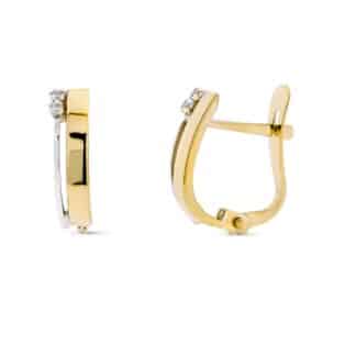 Pendientes Oro Bicolor Bandas Y Circonita. Medida: 13 X 4 Mm. Cierre Catalan