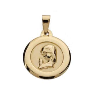 Medalla Oro Amarillo Virgen Niña Cerco Liso 18 Mm