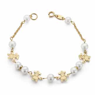 Pulsera Oro Amarillo Con Perlas De 5,5 Mm Y MuñEcas. Largo: 17 Cm