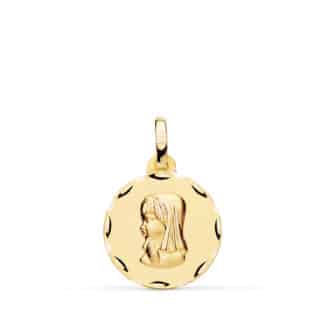 Medalla Oro Amarillo Virgen Niña Perfil Tallada. Medida: 16 Mm