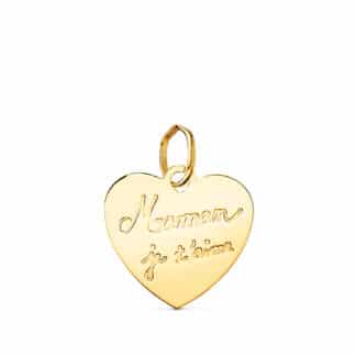 Colgante Oro Amarillo Corazon En Brillo Maman Je T Aime. 14X14mm