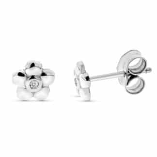 Pendientes Oro Blanco Flor Diamantes 0.016 Cts Si-H 5 Mm Presion