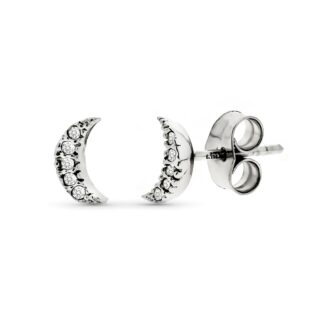 Pendientes Oro Blanco Luna Diamantes 0.05 Cts Si-H 7X3 Mm Presion