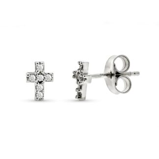 Pendientes Oro Blanco Cruz Diamantes 0.06 Cts Si-H 6X4 Mm Presion