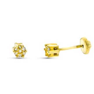 Pendientes Oro Amarillo Cuajo Diamantes 0.07 Cts Si-H Tuerca